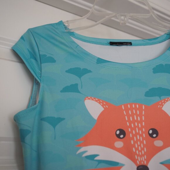 Fox Print Girls Dress for Kids Orange and Blue with Printed Tail Sz Girls 12 - Picture 6 of 10